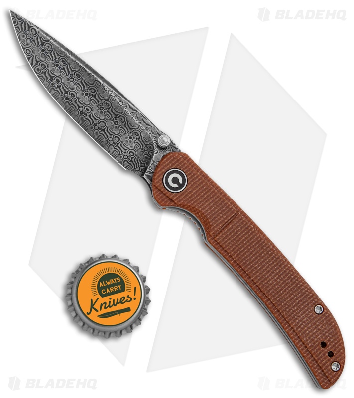 CIVIVI Imperium Brown Micarta Drop Point Damascus