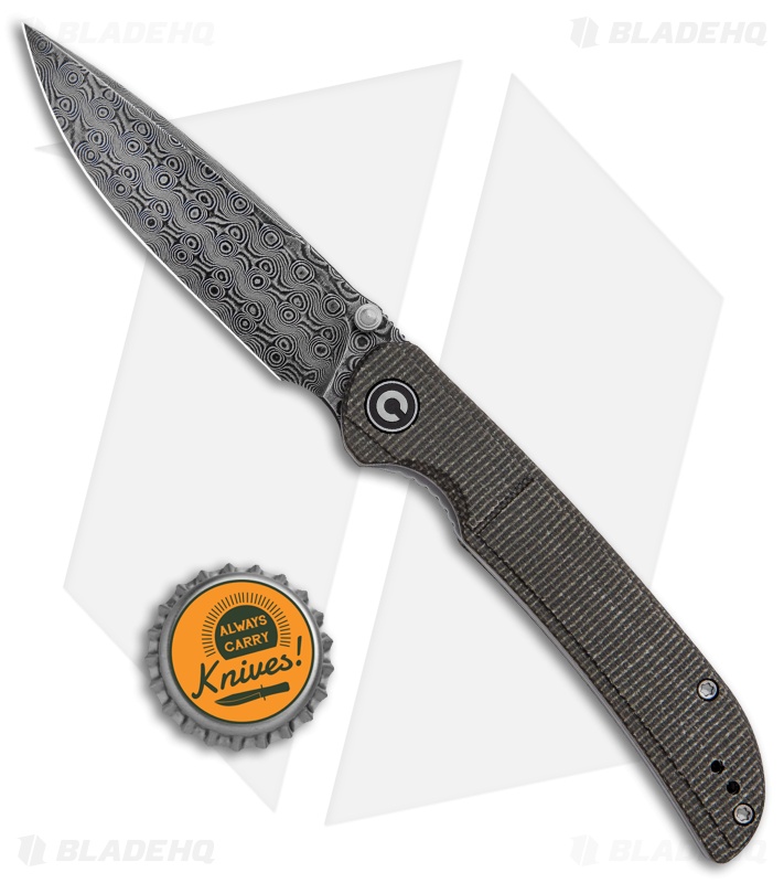 CIVIVI Imperium Liner Lock Knife Dark Green Micarta (3.5" Damascus) C2107DS-3