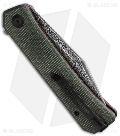 CIVIVI Relic Liner Lock Knife w/Tweezers Green Micarta (3.5" Damascus)