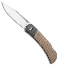 CIVIVI Rustic Gent Lock Back Knife Tan Micarta/CF (3" Satin D2) C914C