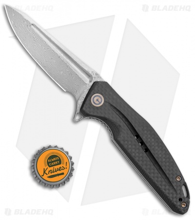 CIVIVI Statera Flipper Liner Lock Knife Black G10/Carbon Fiber (3.5" Damascus) 
