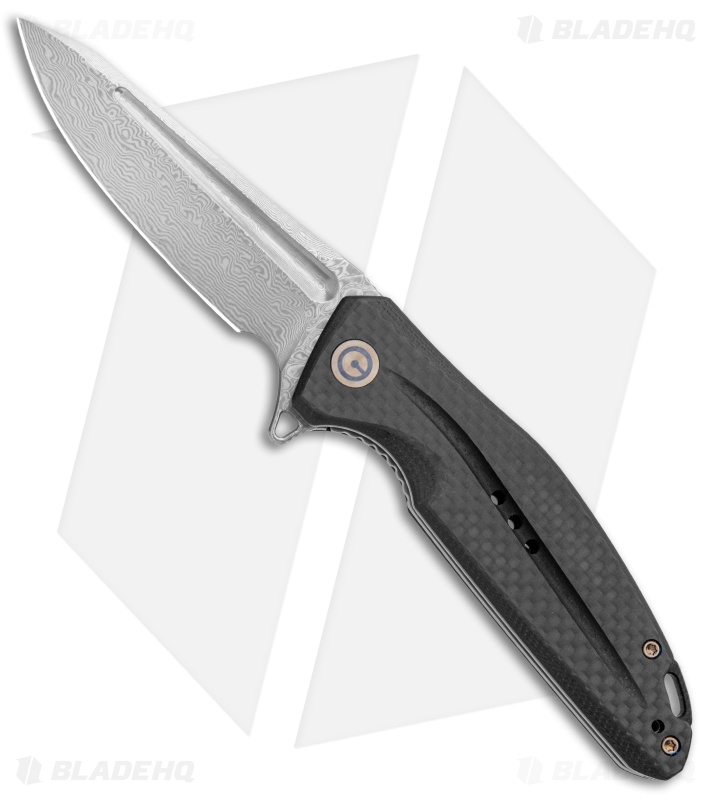 CIVIVI Statera Flipper Liner Lock Knife Black G10/Carbon Fiber (3.5" Damascus) 