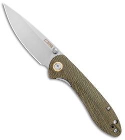 CJRB Small Feldspar Liner Lock Knife Green Canvas Micarta (3" Stonewash) *DISC*