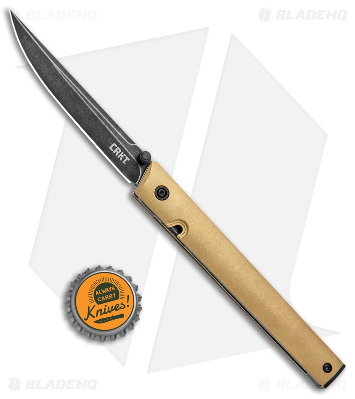 CRKT CEO Liner Lock Blade HQ Exclusive Knife Brass (3.11" Black Stonewash D2)