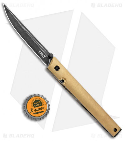 CRKT CEO Liner Lock Blade HQ Exclusive Knife Brass (3.11" Black Stonewash D2)