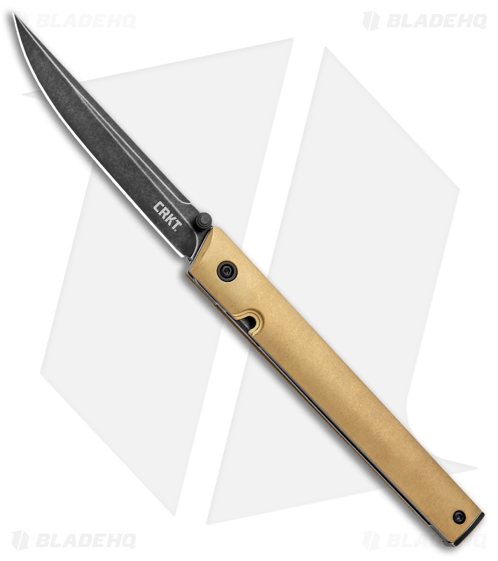 CRKT CEO Liner Lock Blade HQ Exclusive Knife Brass (3.11" Black Stonewash D2)