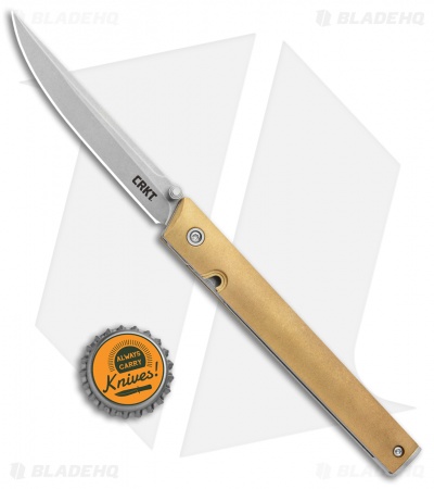 CRKT CEO Liner Lock Blade HQ Exclusive Knife Brass (3.1" Stonewash D2)