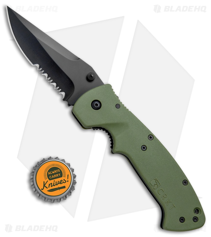 CRKT Crawford Kasper Liner Lock Knife OD Green Zytel (3.75" Black Serr) 6783KOD