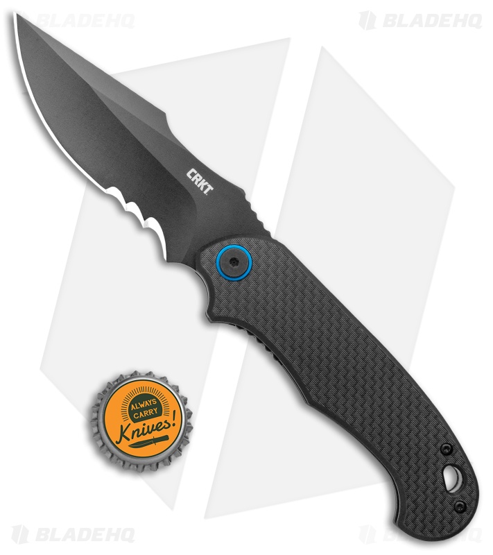 CRKT PSD Liner Lock Spring Assisted Knife Black G-10 / CF (3.6" Black Serr)