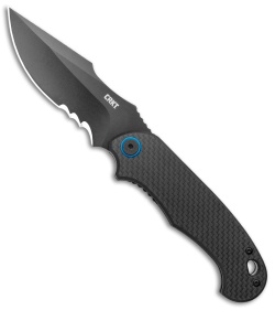 CRKT PSD Liner Lock Spring Assisted Knife Black G-10 / CF (3.6" Black Serr)