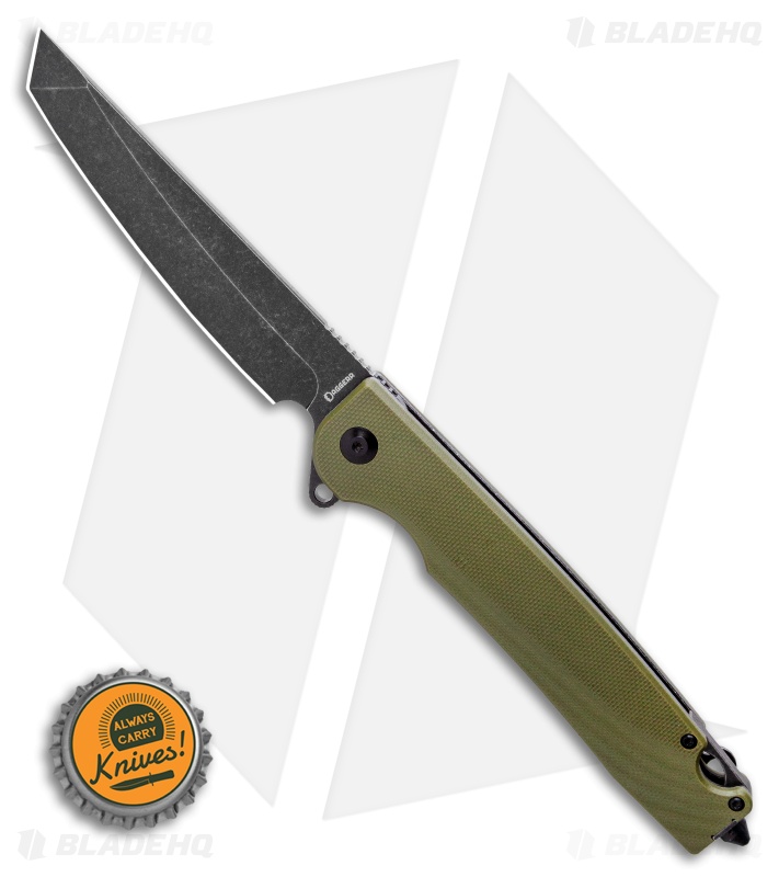 Daggerr Knives Ronin Liner Lock Flipper Knife Green G-10 (3.75" Black SW) 