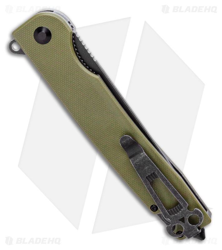 Daggerr Knives Ronin Liner Lock Flipper Knife Green G-10 (3.75" Black SW) 