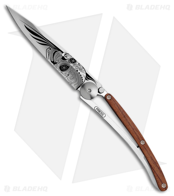 Deejo Latino Skull Tattoo 27g Ultra-Light Knife Coral Wood (3.15" Bead Blast)
