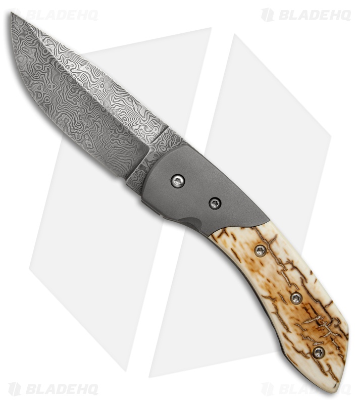 Deviant Blades Buffalo Folding Knife Mammoth Bone w/Ti Bolster (3.7" Damasteel)
