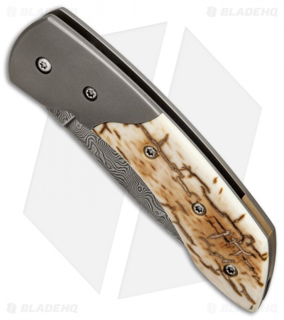 Deviant Blades Buffalo Folding Knife Mammoth Bone w/Ti Bolster (3.7" Damasteel)