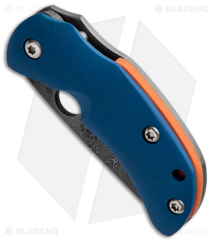 Deviant Blades Tiny Frame Lock Knife Blue G-10 (2.25" Damascus)