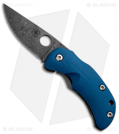 Deviant Blades Tiny Frame Lock Knife Blue G-10 (2.25" Damascus)