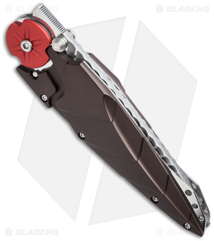 Dew Hara Custom Kabuto Folder Knife Brown/Red (3.5" Mirror) Japan