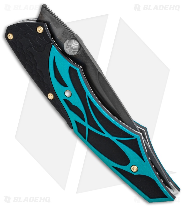 Dew Hara Custom Ni Tactical Liner Lock Knife Black/Green (3.75" Black) Japan