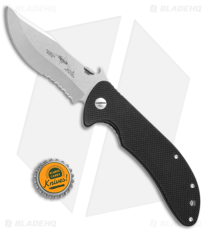 Emerson Iron Dragon Frame Lock Knife Black G10 (3.75" Stonewash Serr