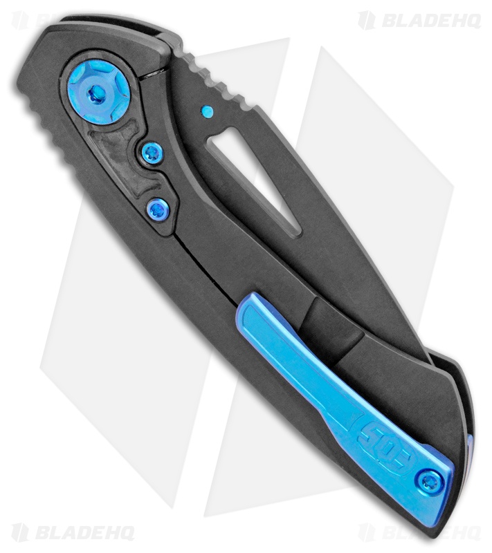 EOS Dorado S Frame Lock Knife Black Ti/Blue Hardware (3" Black) 