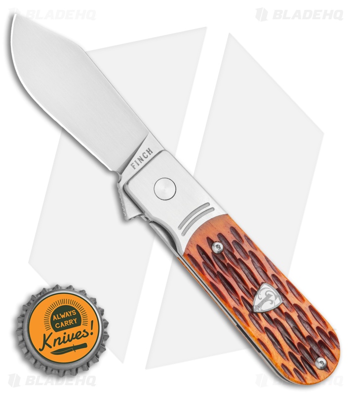 Finch Knives Model 1929 Frame Lock Knife Crawdad Tan Jigged Bone (2.5" Satin)