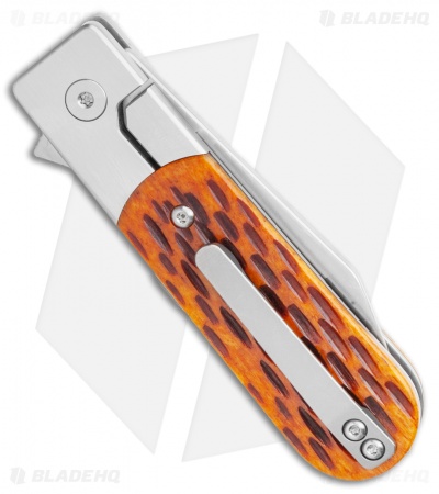Finch Knives Model 1929 Frame Lock Knife Crawdad Tan Jigged Bone (2.5" Satin)