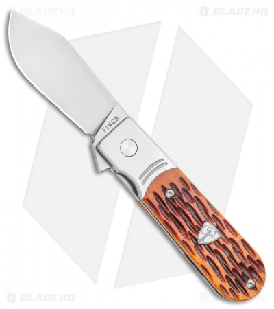 Finch Knives Model 1929 Frame Lock Knife Crawdad Tan Jigged Bone (2.5" Satin)