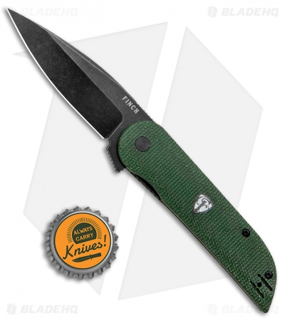 Finch Knife Co. Devil's Finger Liner Lock Green Micarta (3" Black Stonewash)