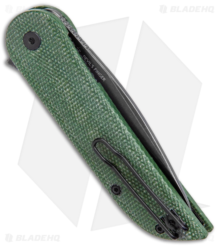 Finch Knife Co. Devil's Finger Liner Lock Green Micarta (3" Black Stonewash)