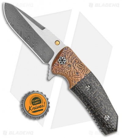 Allen Elishewitz Custom Tank Flipper Knife LSCF/Copper (3.375" Damascus)