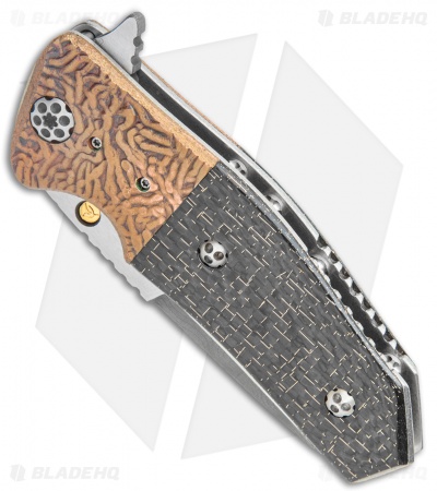 Allen Elishewitz Custom Tank Flipper Knife LSCF/Copper (3.375" Damascus)