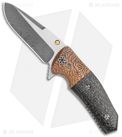 Allen Elishewitz Custom Tank Flipper Knife LSCF/Copper (3.375" Damascus)