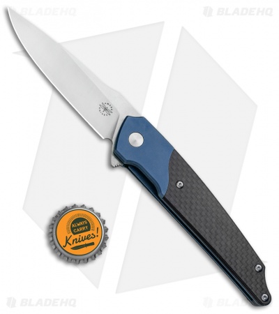 Amare Knives Pocket Peak Liner Lock Knife Blue/Carbon Fiber (3.5" Satin) 