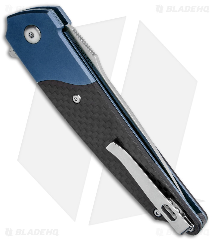 Amare Knives Pocket Peak Liner Lock Knife Blue/Carbon Fiber (3.5" Satin) 