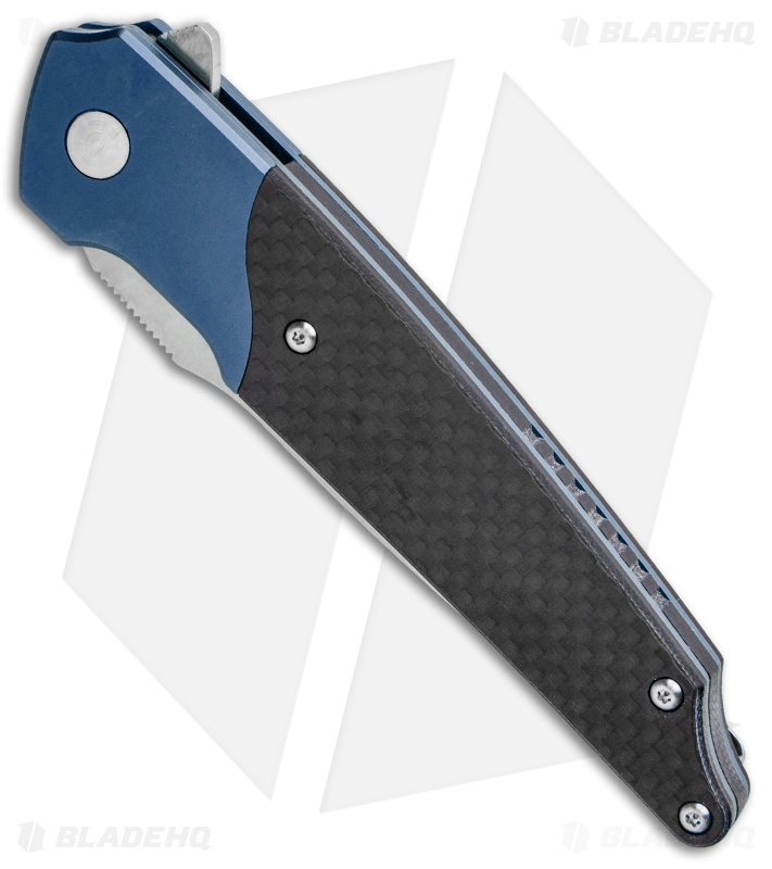 Amare Knives Pocket Peak Liner Lock Knife Blue/Carbon Fiber (3.5" Satin) 