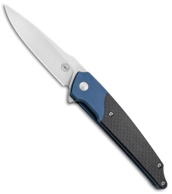 Amare Knives Pocket Peak Liner Lock Knife Blue/Carbon Fiber (3.5" Satin) 