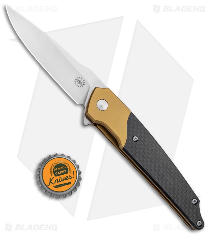 Amare Knives Pocket Peak Liner Lock Knife Gold/Carbon Fiber (3.5" Satin) 
