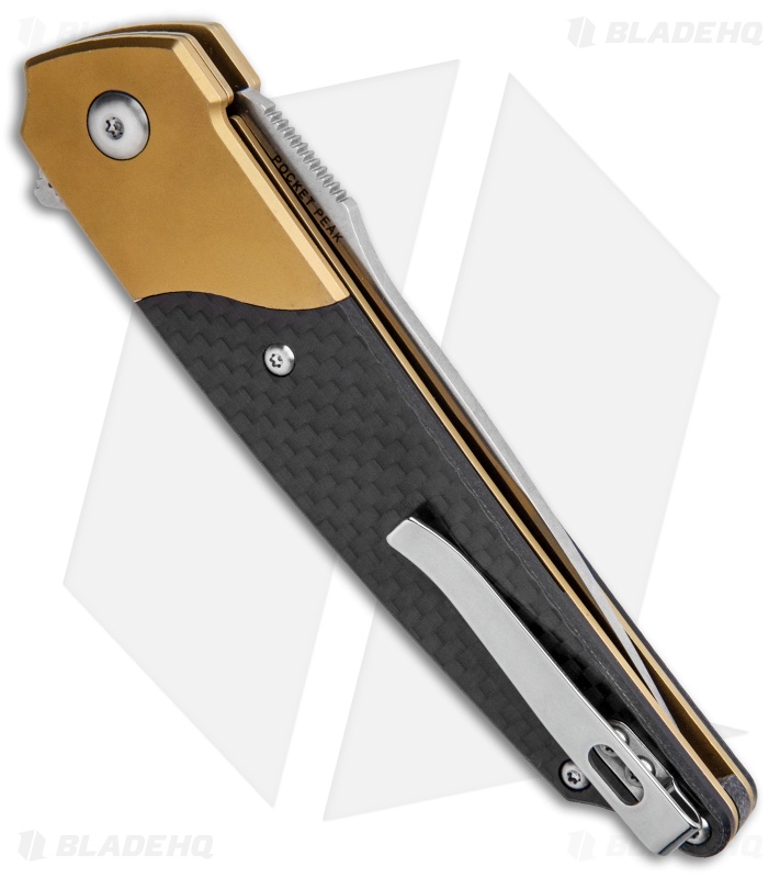 Amare Knives Pocket Peak Liner Lock Knife Gold/Carbon Fiber (3.5" Satin) 