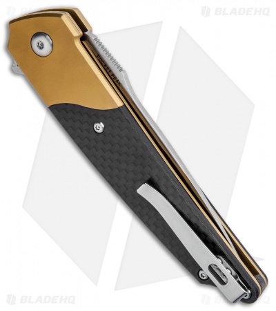 Amare Knives Pocket Peak Liner Lock Knife Gold/Carbon Fiber (3.5" Satin) 