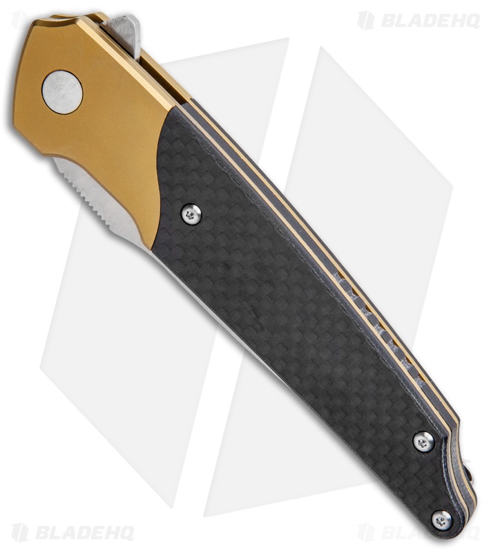 Amare Knives Pocket Peak Liner Lock Knife Gold/Carbon Fiber (3.5" Satin) 