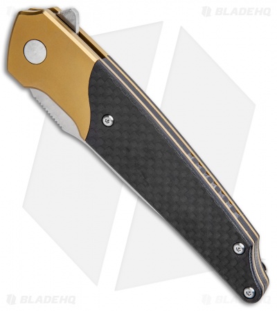 Amare Knives Pocket Peak Liner Lock Knife Gold/Carbon Fiber (3.5" Satin) 