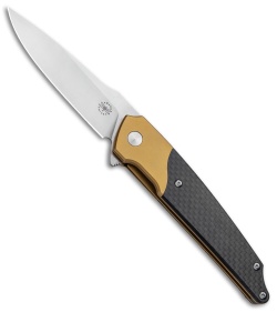 Amare Knives Pocket Peak Liner Lock Knife Gold/Carbon Fiber (3.5" Satin) 