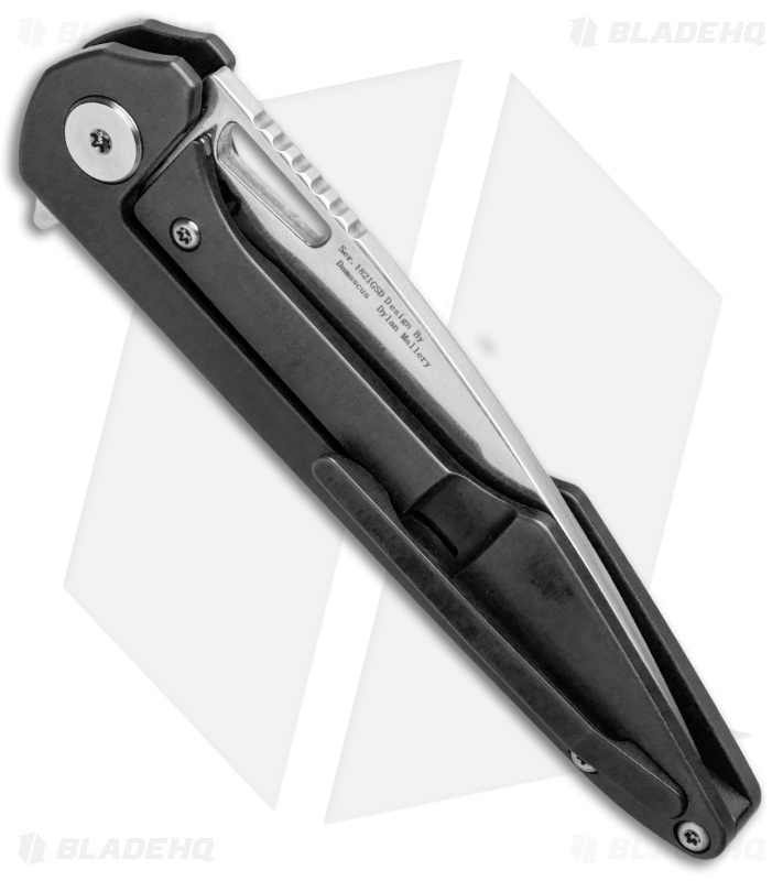 Artisan Cutlery Small Archaeo Frame Lock Flipper Knife Black Ti/CF (3" Damascus)