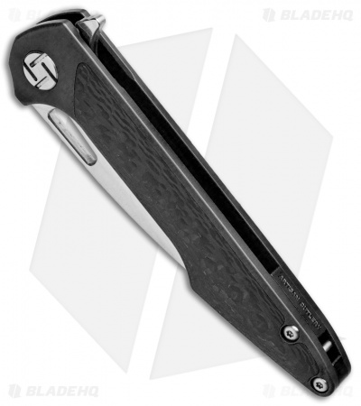 Artisan Cutlery Small Archaeo Frame Lock Flipper Knife Black Ti/CF (3" Damascus)