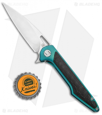 Artisan Cutlery Small Archaeo Frame Lock Flipper Knife Green Ti/CF (3" Satin)