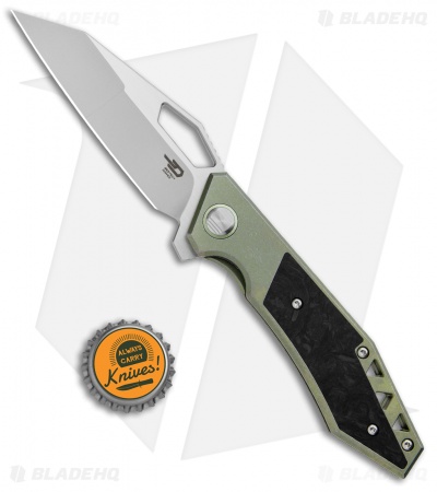 Bestech Knives Fractal Frame Lock Flipper Knife Green Ti (3.46" Satin) BT1907B