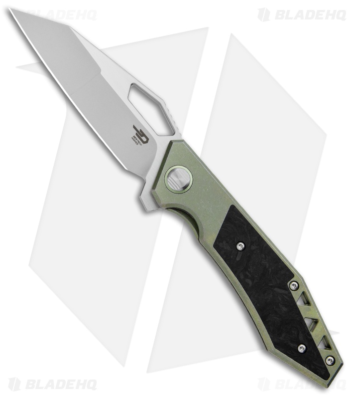 Bestech Knives Fractal Frame Lock Flipper Knife Green Ti (3.46" Satin) BT1907B