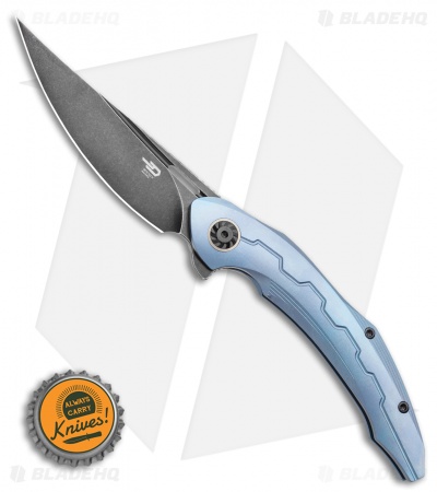 Bestech Knives Marukka Frame Lock Knife Blue Titanium (3.75" Black SW) BT2002B