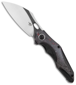 Bestech Nogard Frame Lock Knife Titanium/Red Marble CF (3.3" Two Tone)  